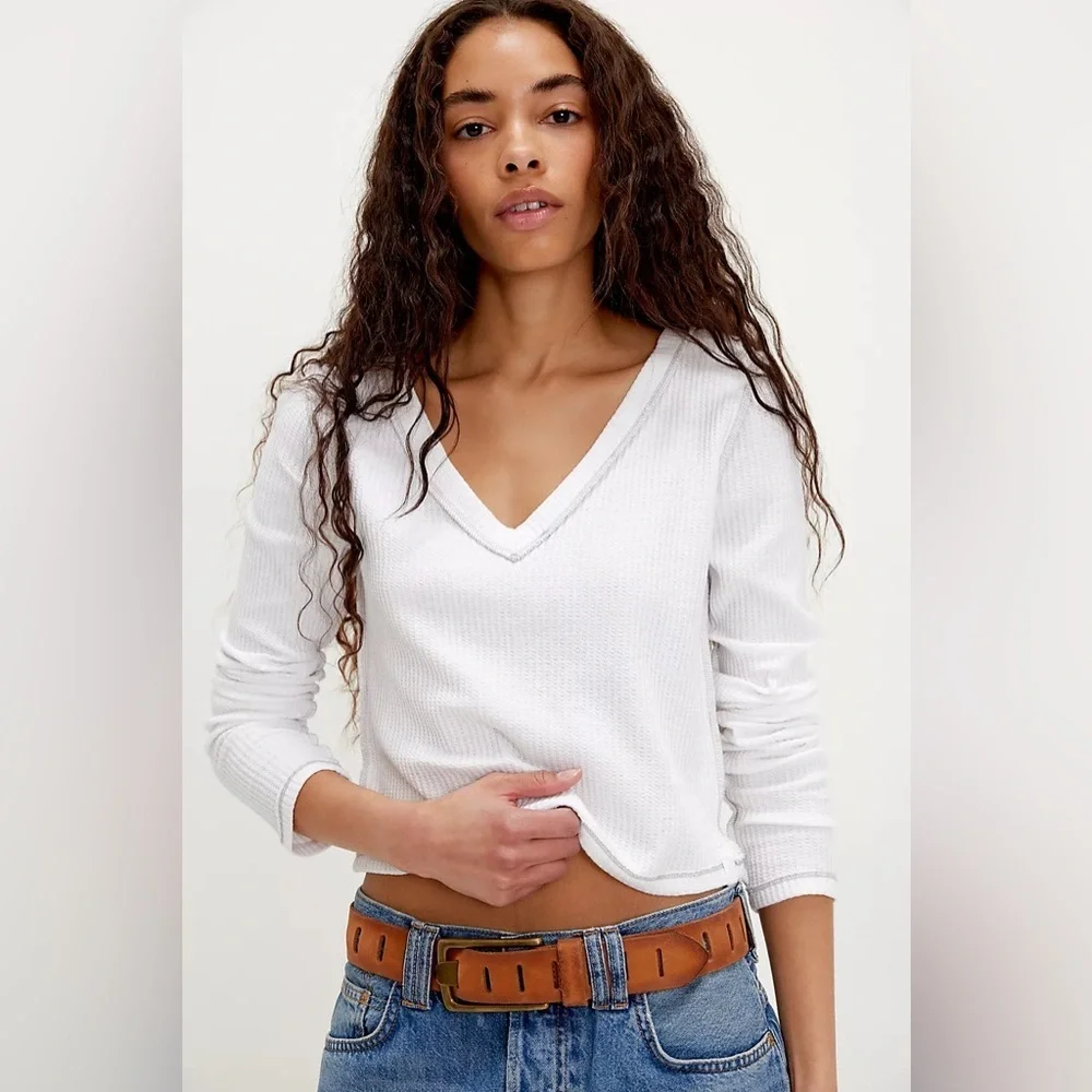 Care FP Manchester Long Sleeve Free People Waffle Knit Thermal Crop Top